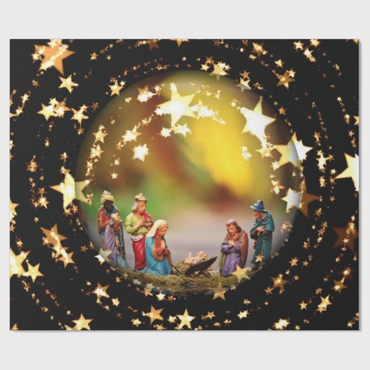 Krippe Jungfrau Mary Jesus Weihnachtsstars Geschenkpapier (Flach)