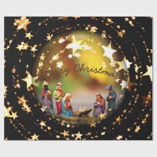Krippe Jungfrau Mary Jesus Weihnachtsstars Geschenkpapier (Flach)