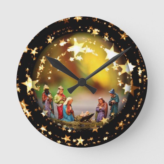 Krippe Krippe Jungfrau Mary Säugling Jesus Stars Runde Wanduhr (Vorderseite)