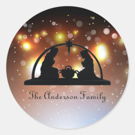 Krippe LIghts - Weihnachtsaufkleber Runder Aufkleber