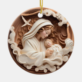 Krippe Maria und Baby Jesus 3d Holz aussehen weiß Keramik Ornament
