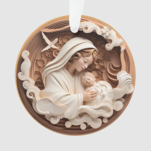 Krippe Maria und Baby Jesus 3d Holz aussehen weiß Ornament