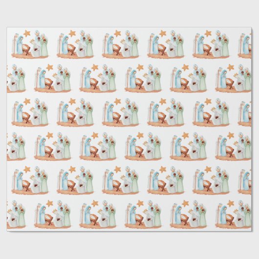 Krippe Mary Joseph Jesus 3 Weiße Männer Weihnachte Geschenkpapier (Flach)