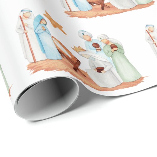 Krippe Mary Joseph Jesus 3 Weiße Männer Weihnachte Geschenkpapier (Rolleneckpunkt)