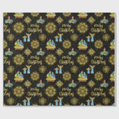 Krippe Mary Joseph Jesus Angels Golden Snowflake Geschenkpapier (Flach)