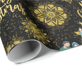 Krippe Mary Joseph Jesus Angels Golden Snowflake Geschenkpapier (Rolleneckpunkt)