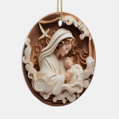 Krippe Mary und Baby Jesus 3d Holzaussehen Keramik Ornament (Rechts)