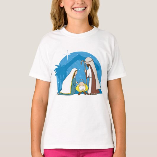 Krippe mit Mary Joseph und Baby Jesus T-Shirt (Vorderseite)