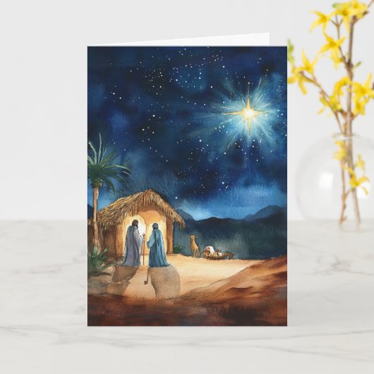 Krippe mit Weihnachtsstern Karte (Gelbe Blume)