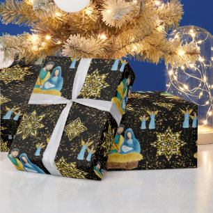 Krippe Nacht Mary Joseph Jesus Angels Golden Geschenkpapier