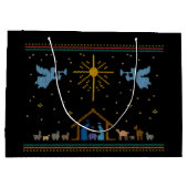 Krippe Nativity Ugly Christmas Sweater Christlich Große Geschenktüte (Rückseite)