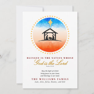 Krippe Patriotic American Christmas Psalm 33:12 Feiertagskarte