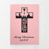Krippe Pink Cross Church Weihnachten Dreifach Gefaltete Urlaubskarte (Cover)