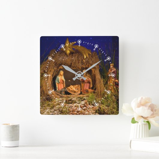 Krippe Quadratische Wanduhr (Zuhause)