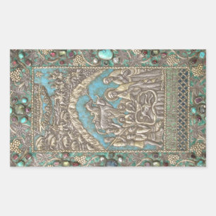 Krippe Szene Christ Kind Heilige Familie Engel Rechteckiger Aufkleber