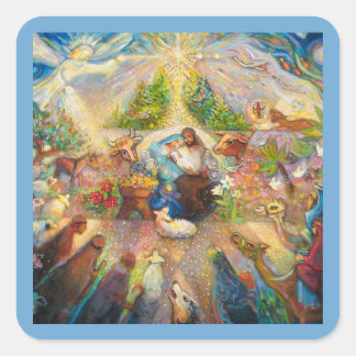 Krippe-Szene Heilige Weihnachtskleber der Familie Quadratischer Aufkleber