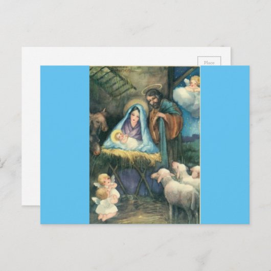 Krippe Szene Vintage Weihnachten Postkarte (Vorne/Hinten)