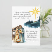 Krippe und Weihnachtsgebet Feiertagskarte (Stehend Vorderseite)