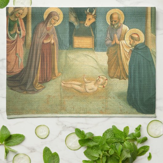 Krippe von Fra Angelico Geschirrtuch (Gefaltet)