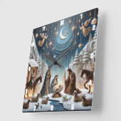 Krippe Winter Mary, Joseph und Baby Jesus Quadratische Wanduhr (Winkel)