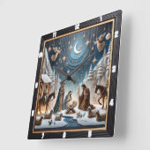 Krippe Winter Szene Angels Stars Quadratische Wanduhr (Winkel)