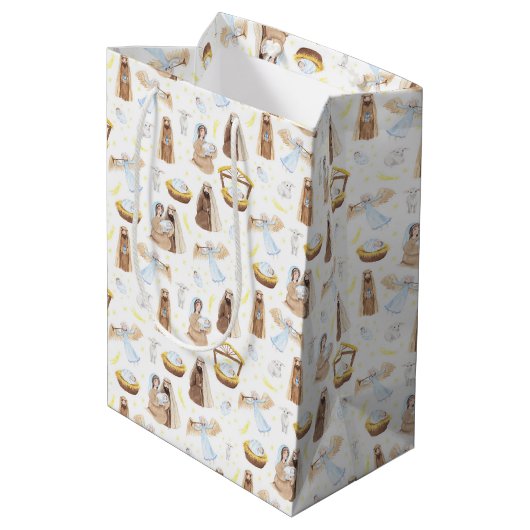 Krippenbaby Jesus Medium Geschenktasche Mittlere Geschenktüte (Rückseite Schrägansicht)