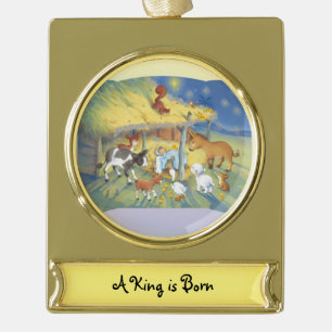 Krippenbanner / Ein König ist Geboren Banner-Ornament Gold
