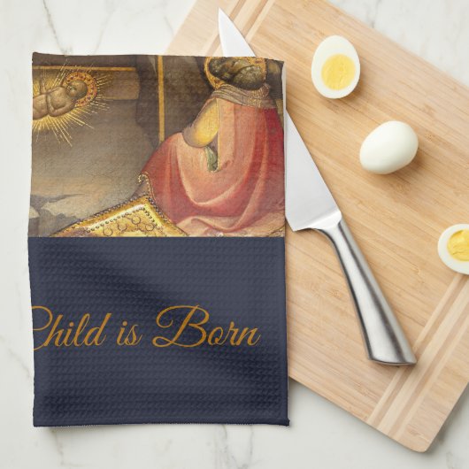 Krippenlandschaft in Gold-Ruhm für Gott Geschirrtuch (Viertel Falte)