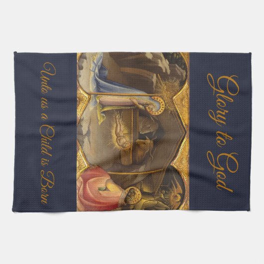 Krippenlandschaft in Gold-Ruhm für Gott Geschirrtuch (Horizontal)