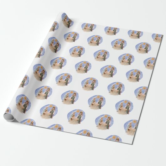 Krippenlandschaft Mary Joseph Jesus Pattern Weihna Geschenkpapier (Ungerollt)