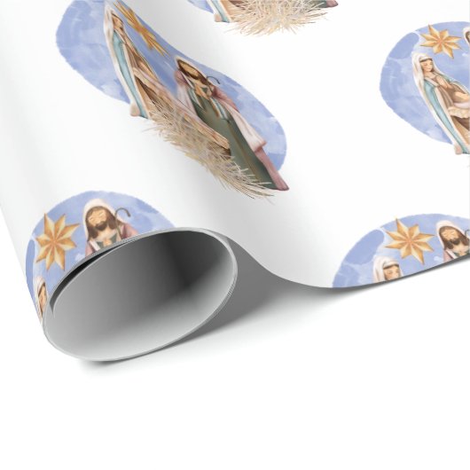 Krippenlandschaft Mary Joseph Jesus Pattern Weihna Geschenkpapier (Rolleneckpunkt)