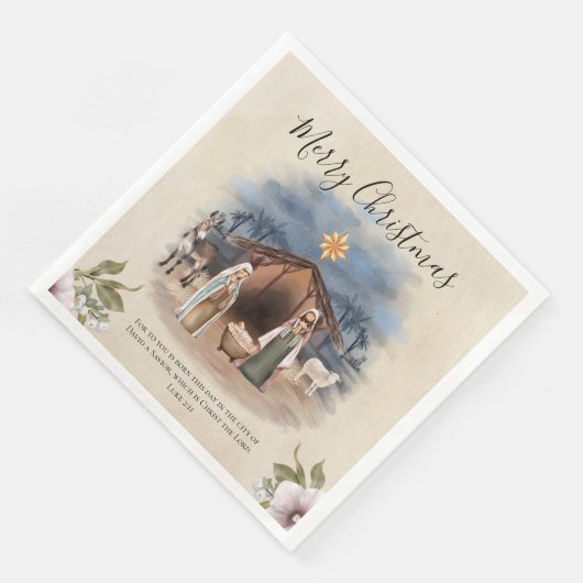 Krippenlandschaft mit Bibelangebot Serviette (Ecke)