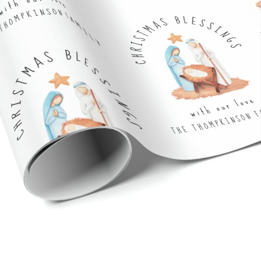 Krippenmuster Name Weihnachtssegmente Geschenkpapier (Rolleneckpunkt)