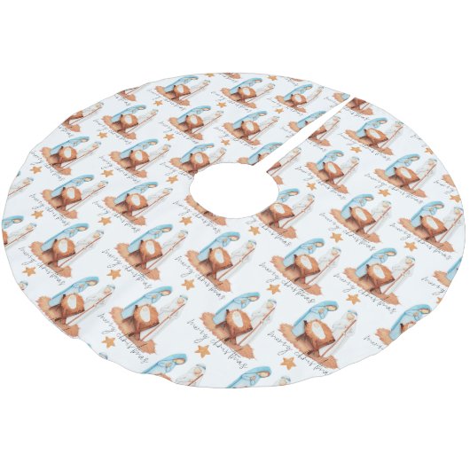 Krippenmuster Script Frohe Weihnachten Polyester Weihnachtsbaumdecke (Schrägansicht)