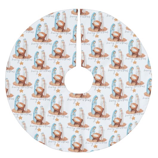 Krippenmuster Script Frohe Weihnachten Polyester Weihnachtsbaumdecke (Vorderseite)