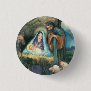 Krippenstall, Vintage-Weihnachtskunst-Anstecknadel Button