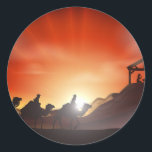 Krippensticker Runder Aufkleber<br><div class="desc">Dieses Design ist eine Krippe. Die Szene ist Set bei Sonnenuntergang. Dieses Design der Krippe sieht auf diesem Stickers großartig aus</div>