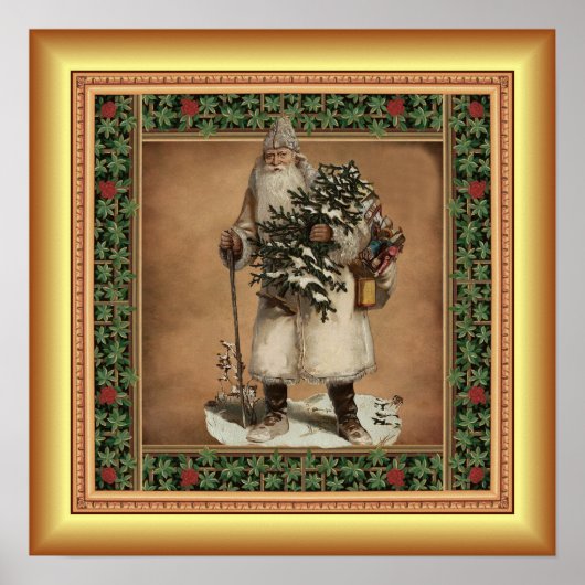 Kris Kringle ~ Christmas Tree ~ Gold Background ~ Poster (Vorne)