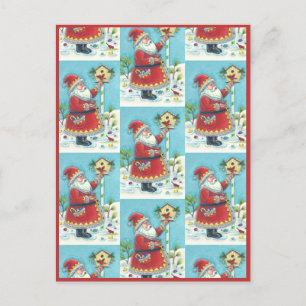 KRIS KRINGLE FÜTTERND REDBIRDS, CHRISTMAS BIRDHOUS FEIERTAGSPOSTKARTE