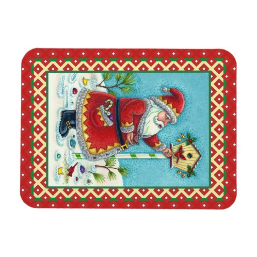 KRIS KRINGLE FÜTTERND REDBIRDS, CHRISTMAS BIRDHOUS MAGNET (Horizontal)