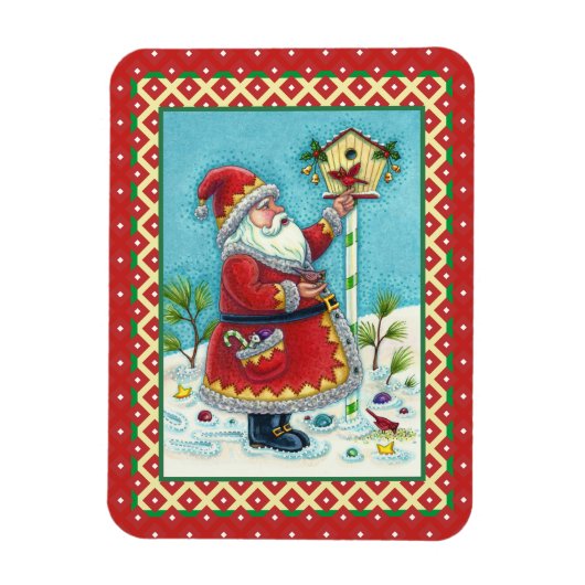 KRIS KRINGLE FÜTTERND REDBIRDS, CHRISTMAS BIRDHOUS MAGNET (Vertikal)