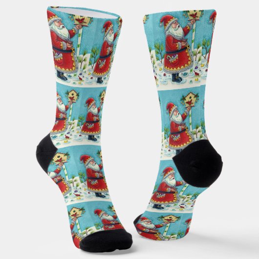 KRIS KRINGLE FÜTTERND REDBIRDS, CHRISTMAS BIRDHOUS SOCKEN (Gewinkelt)