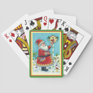 KRIS KRINGLE FÜTTERT ROTKEHLCHEN, WEIHNACHTSVOGELH SPIELKARTEN