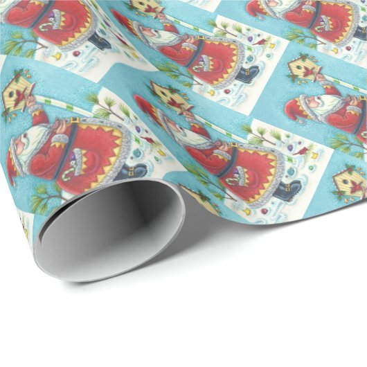 KRIS KRINGLE & KARDINAL BIRDHOUSE WRAPPING PAPIER GESCHENKPAPIER (Rolleneckpunkt)