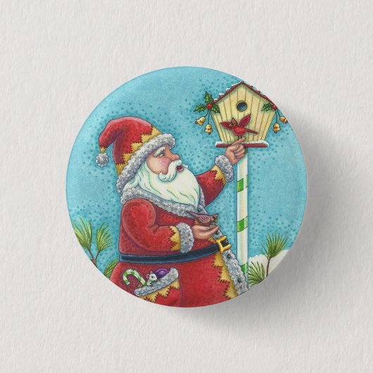 KRIS KRINGLE REDBIRDS, CHRISTMAS BIRDHOUSE BUTTON (Vorderseite)