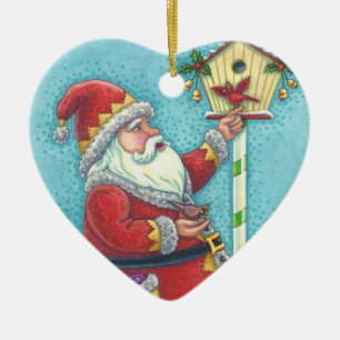 KRIS KRINGLE REDBIRDS, MERRY CHRISTMAS SANTA KERAMIK ORNAMENT