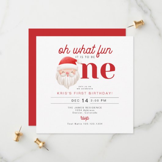 KRIS Oh What Fun To Be One 1st Birthday Invitation Save The Date (Vorderseite/Rückseite Beispiel)