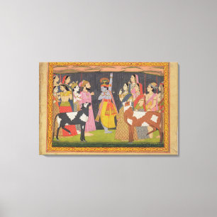 Krishna anhebender Berg Govardhana, vom 'Bhagav Leinwanddruck