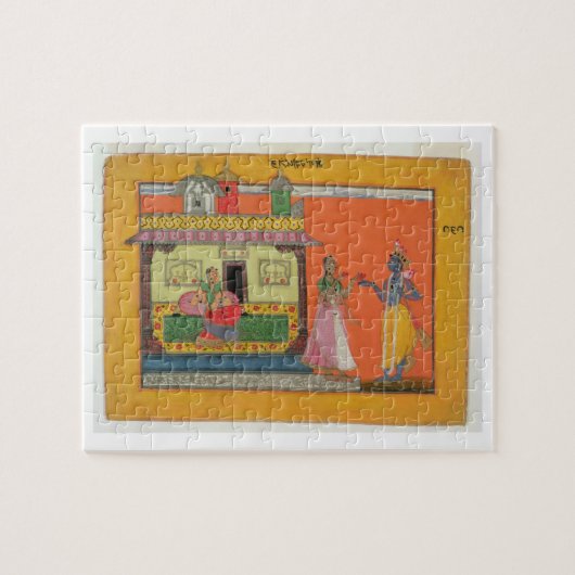 Krishna, das in Radhas Haus, Illustration Franc Puzzle (Horizontal)