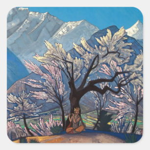 „Krishna - Frühling in Kulu“ von Nicholas Roerich Quadratischer Aufkleber